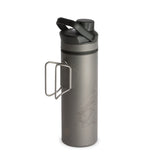 Grayl UltraPress Titanium Purifier Bottle on a neutral background with the sleeve handles extended.