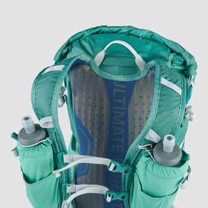 The Ultimate Direction Fastpackher 20 2.0 on a neutral background showing the front of the pack in a closeup.