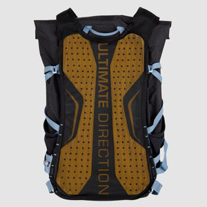 The Ultimate Direction Fastpack 20 on a neutral background showing the ventilated back padding.