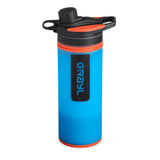 Grayl GeoPress Water Purifier Bottle in Bali Blue on a neutral background.