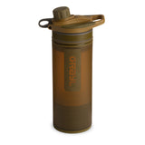 Grayl GeoPress Water Purifier Bottle on a neutral background in Coyote Brown.