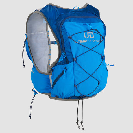 The Ultimate Direction Ultra Vest 6.0 on a neutral background showing the rear of the vest.