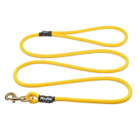 Flowfold Recycled Climbing Rope Dog Leash in Yellow made in the USA on a neutral background.